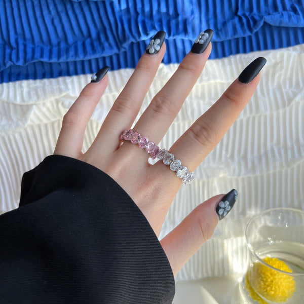 [Clover Jewelrys]Anillo de tenis delicado con talla cojín alargada