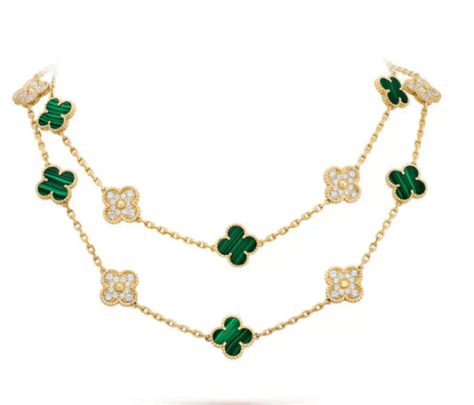 [Kincade Jewelrys]CLOVER 20 MOTIFS MALACHITE DIAMOND NECKLACE