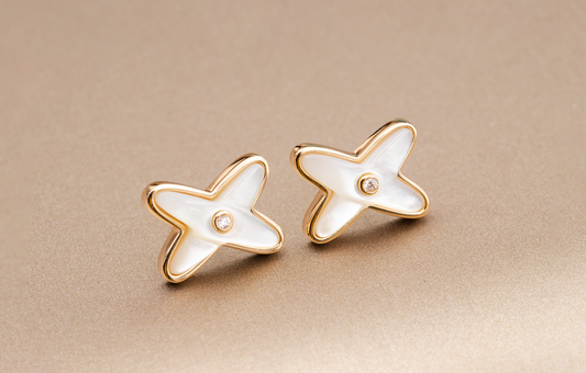 [Kincade Jewelrys]JEUX DE WHITE MOP ROSE GOLD DIAMOND EARRINGS