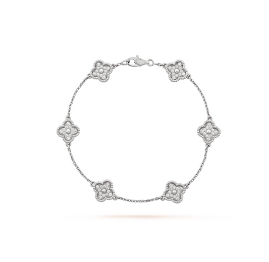 [Kincade Jewelrys]CLOVER 6 MOTIF SILVER DIAMOND BRACELET