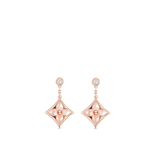 [Kincade Jewelrys]DOUBLE STAR PINK GOLD MOP DROP EARRINGS