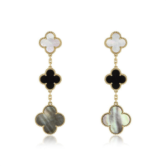 [Kincade Jewelrys]CLOVER EARRINGS GOLD ONYX MOP 3 MOTIF